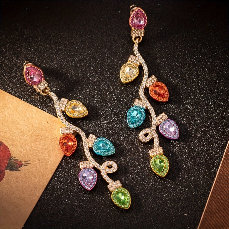 Fashion Combination Tree Branch Leaf Colorful Cubic Zirconia Earrings Women's Trendy Charm Jewelry Accessories Delicate Gift
