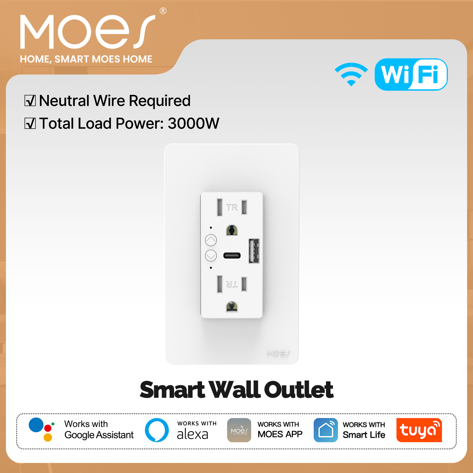 MOES Tuya WiFi Smart Wall Outlet US Electrical Socket USB Type-C Port Plug APP Remote Voice Control Work with Alexa Home