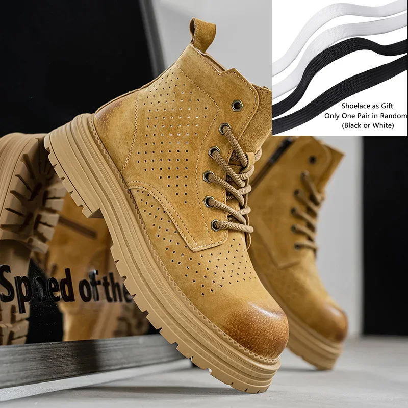 Classic Yellow Men's Suede Leather Boots Autumn Ankle Boots for Men Breathable High-Top Men Shoes Outoor Work Shoes Hiking