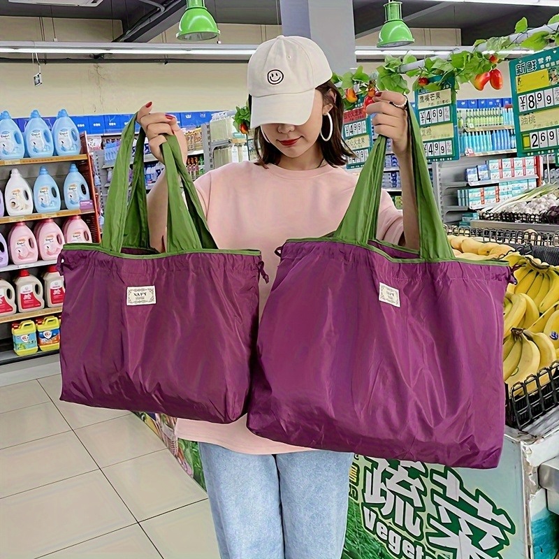 1pc Large-Capacity Foldable Tote Compatible Grocery Shopping Gym Travel Lightweight Drawstring Closure with Geometric Print