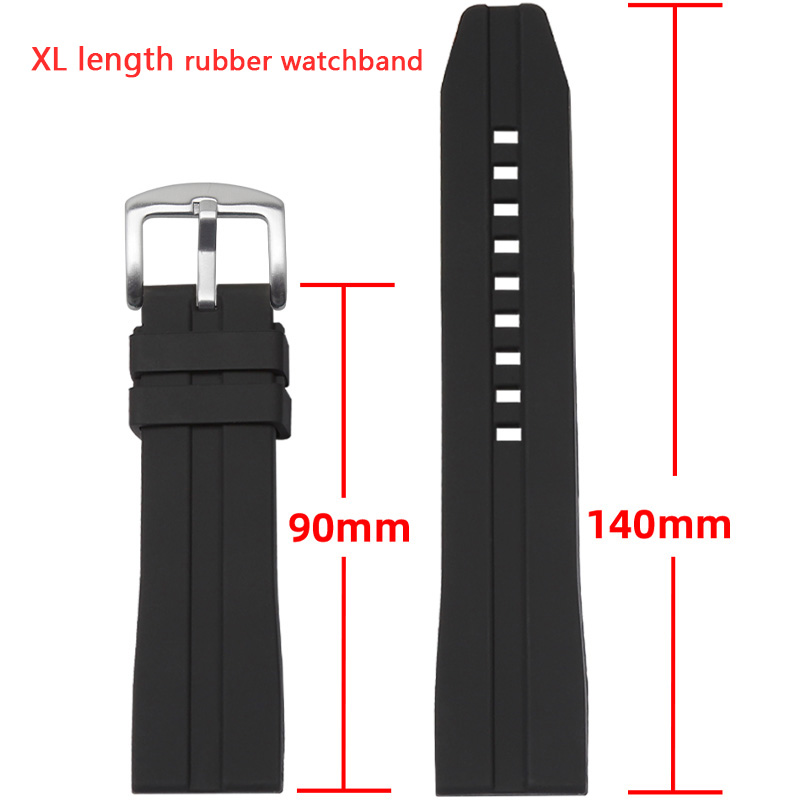 Extended watchbands for any watchband 20mm 22mm XL size 140+90mm black silicon wrist band XL lenght bracelet watchband