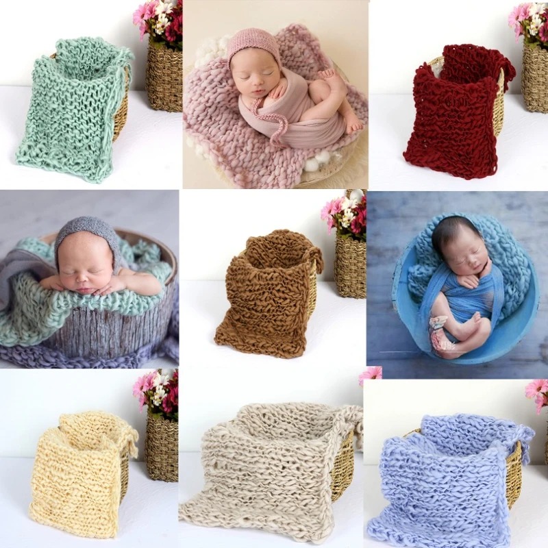 50*50cm Newborn Photography Props Blanket Crochet Background Posing Mat Baby Photo Shoot Basket Accessories for Studio Photos