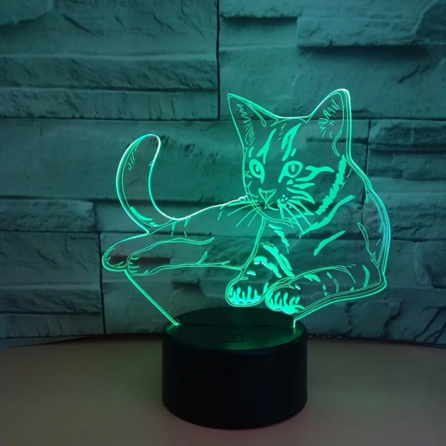 A 3D cat night light, seven colors can be dimmed, bedroom bedside cute lamp, workbench atmosphere lamp, holiday .