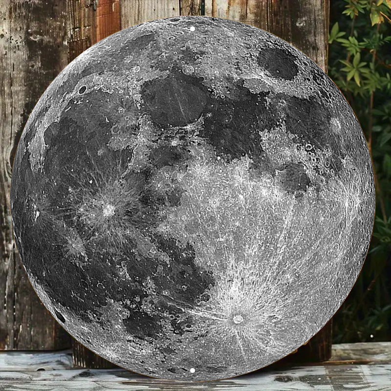 1pc Vintage Aluminum Moon Wall Art - Cratered & Shadowed Circular Metal Sign for Living Room, Bar, Cafe, Beach House Decor - No