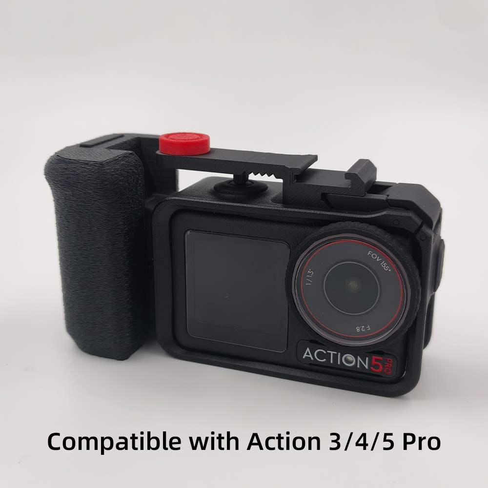 3D Printed Camera Grip Handle for DJI Osmo Action 3/4/5 Pro Compatible with Original Cage & Quick Release Cold shoe accessories