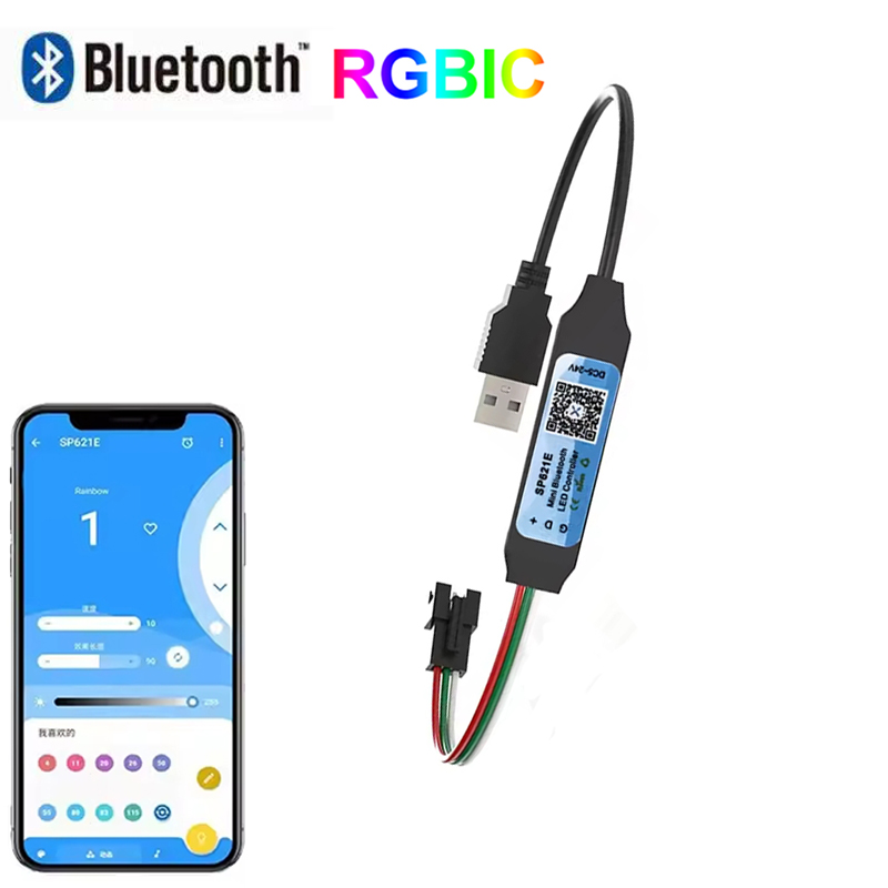 Bluetooth Smart Controler 5V 3 Pin RGBIC Led Controller USB RGBIC Led Lights Controller SP621E For WS2812B 2811 LED Strip lightify