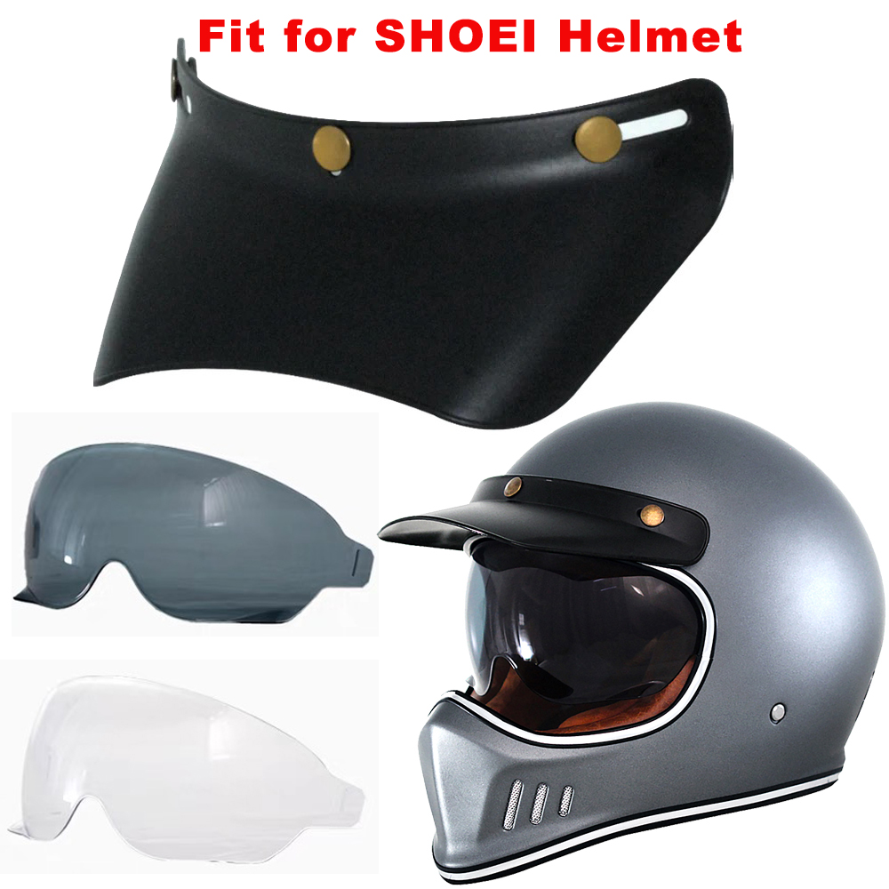 Retro Motorcycle Helmet Brim & Lens Visor Shield Goggles Glasses Sunblock Shade Open Face Moto Helmet Anti UV 3 Snap Button Brim