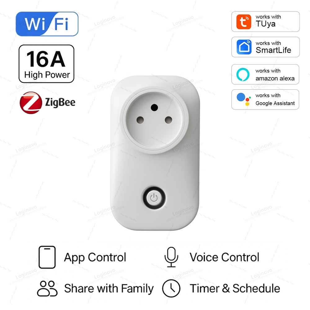 Tuya Smart Wifi Socket Israel Plug 16A Power Monitor Light Switch Smart Life Outlet Remote Control For Alexa, Google Assistant lightify