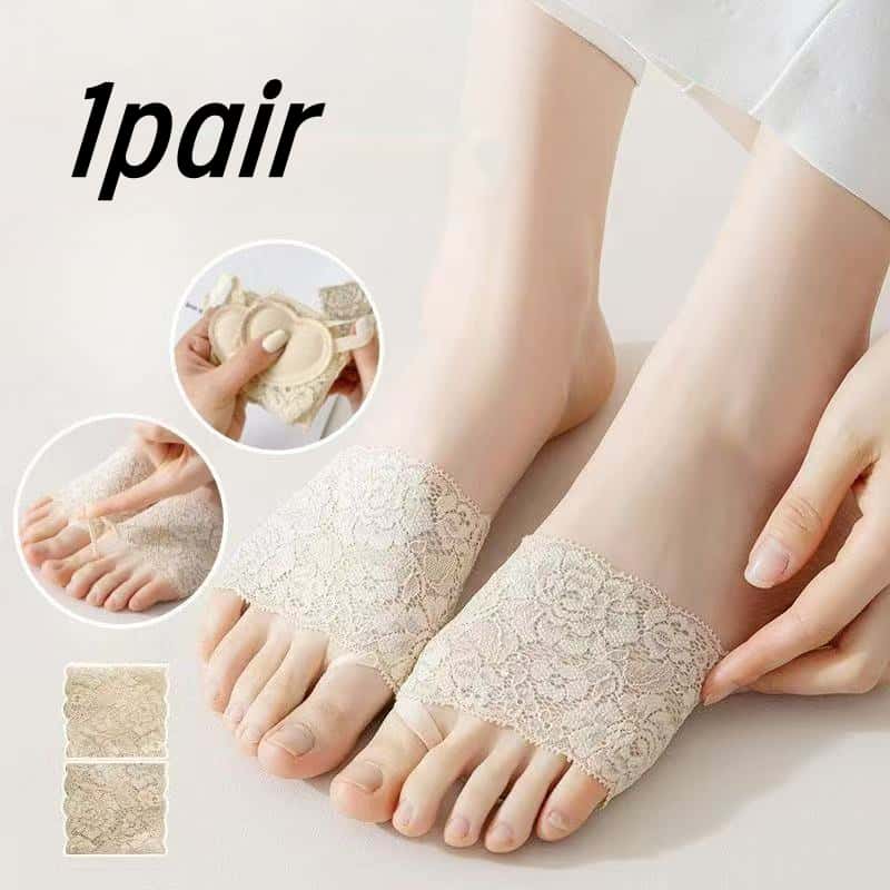 1 Pair Women's Ice Silk Breathable Five-Toes Forefoot Pads Half-Insoles for High Heels Invisible Foot Care Socks Inserts