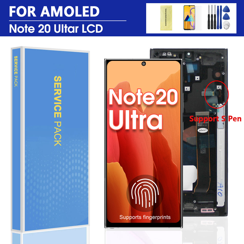 OLED Note 20 Ultra Display Screen Assembly for Note20 Ultra 5G N985F N986F Lcd Display Digital Touch Screen with Frame