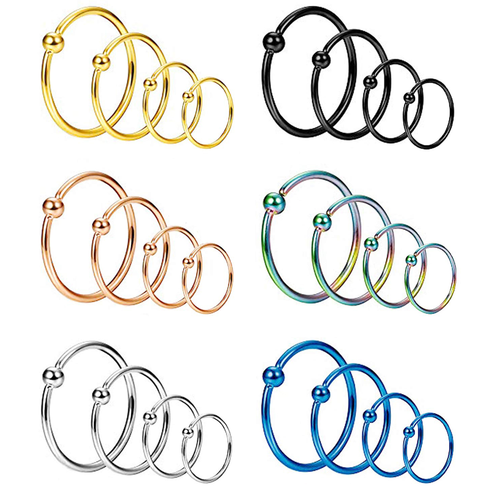 20G 16G 2PCS Nose Rings Stainless Steel Body Jewelry Piercing Nose Lip Hoop Piercing 8mm 10mm For Woman and Man