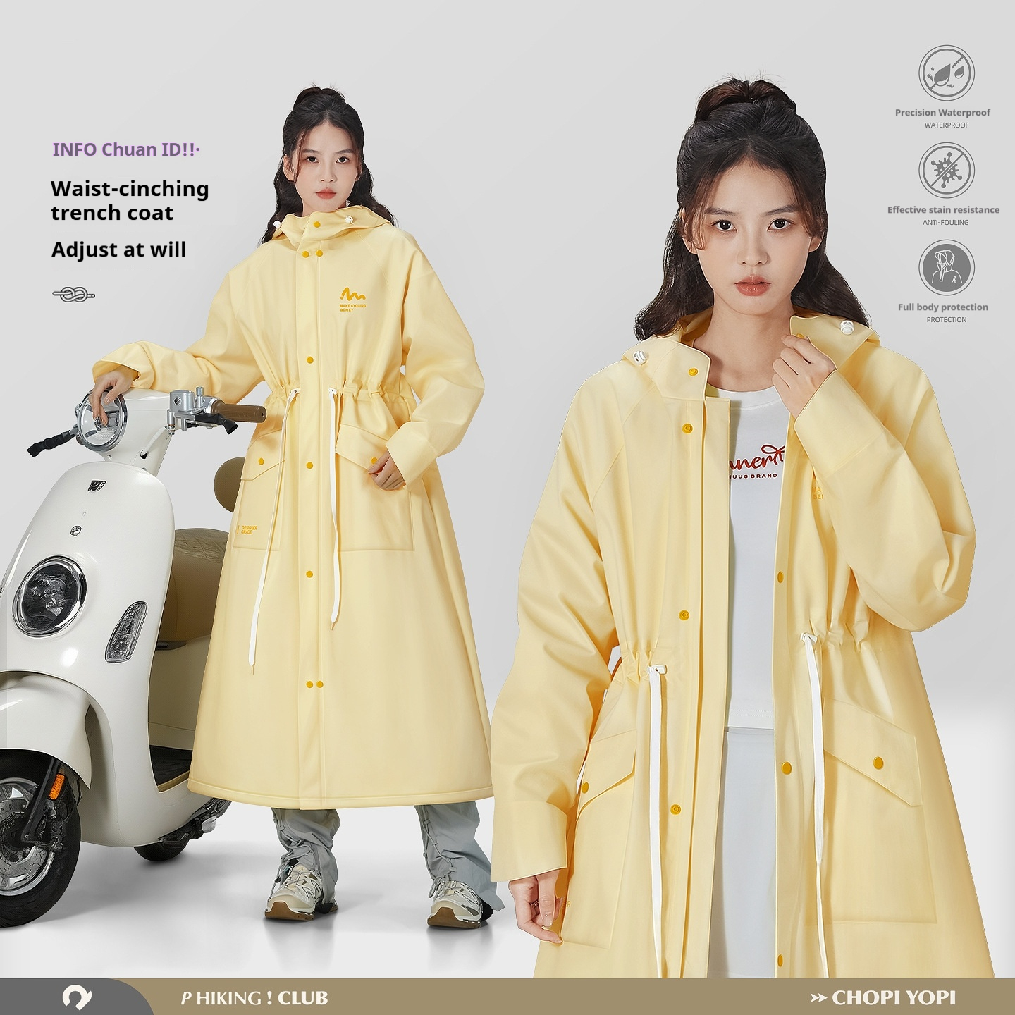 Long Waist Windbreaker Raincoat for Women Full Body Rainstorm Proof Electric Bike Riding Waterproof Coat