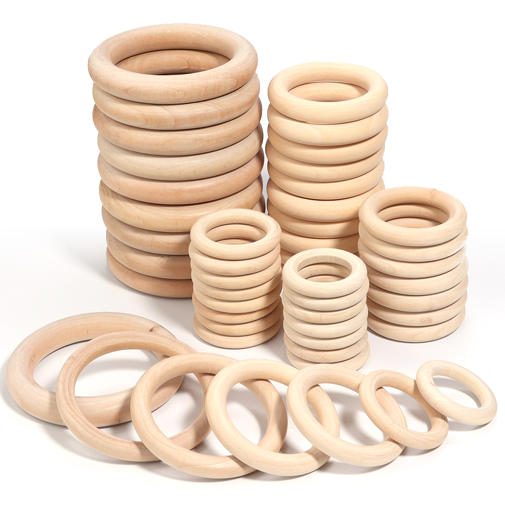 10Pcs Unfinished Solid Wooden Rings 40-100MM Natural Wood Rings for Macrame DIY Crafts Wood Hoops Ornaments Connectors Jewelry