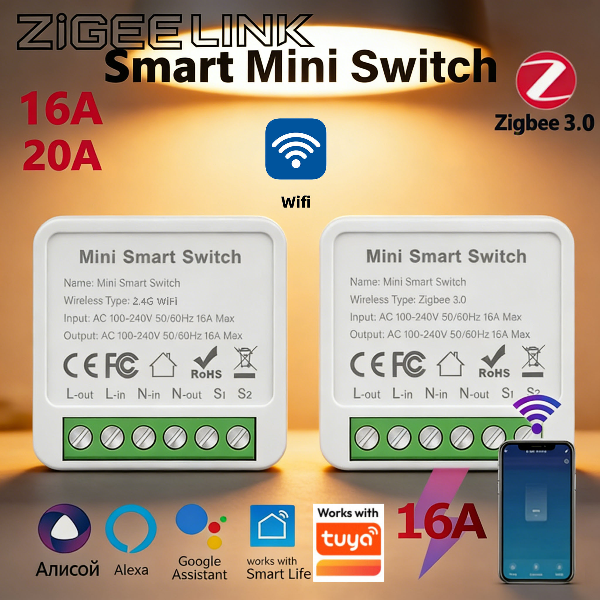Tuya Mini Wifi Smart Switch Module Support 2 Way Control Smart Home DIY Switches Smart Life APP Alexa Home Voice Control