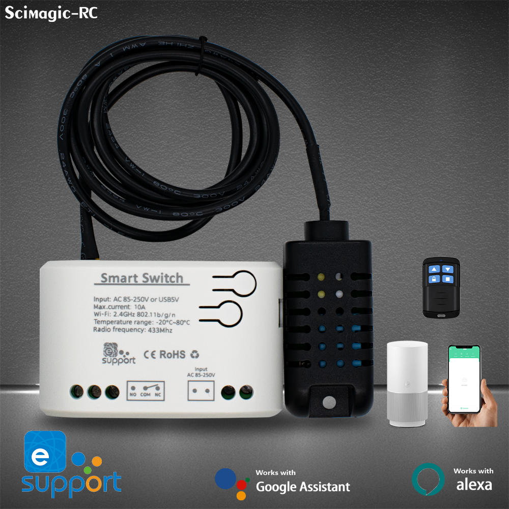 Intelligent eWelink Switch With Temperature Humidity Sensor ,Smart 10A 2000W RF433 Thermostat TH16 Monitoring Alexa Compatible