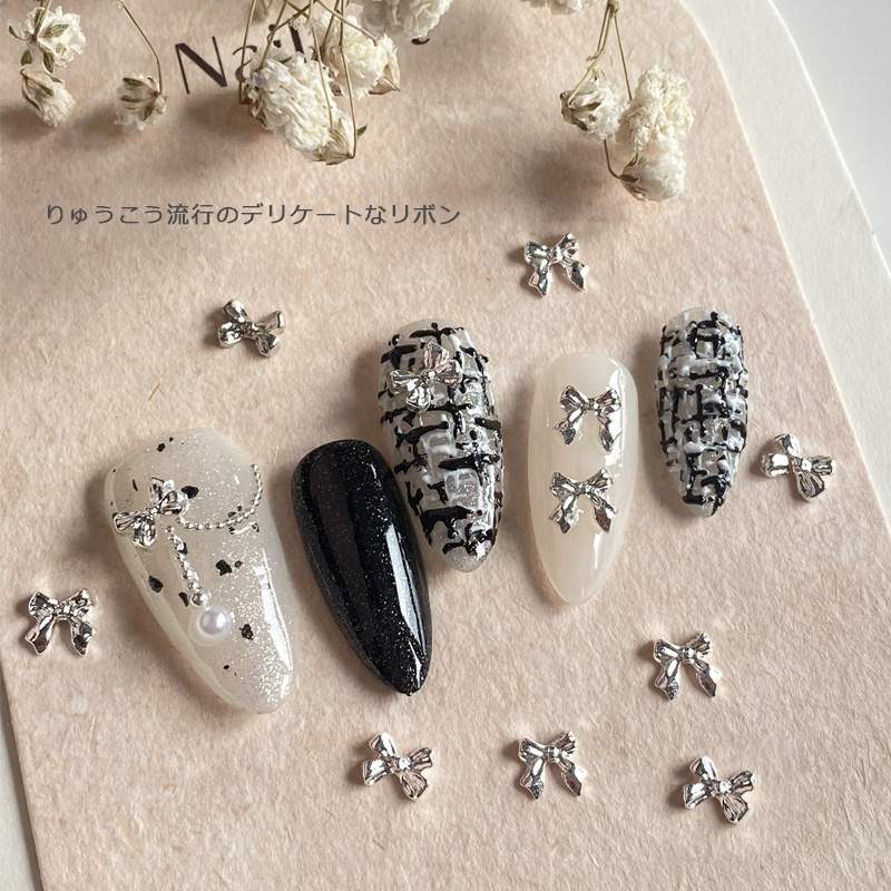 10PCS/lot Cute Gold Silver Bow Nail Charms Alloy Japanese Bowknot Ribbon Metal Accessories Nail Art Decorations