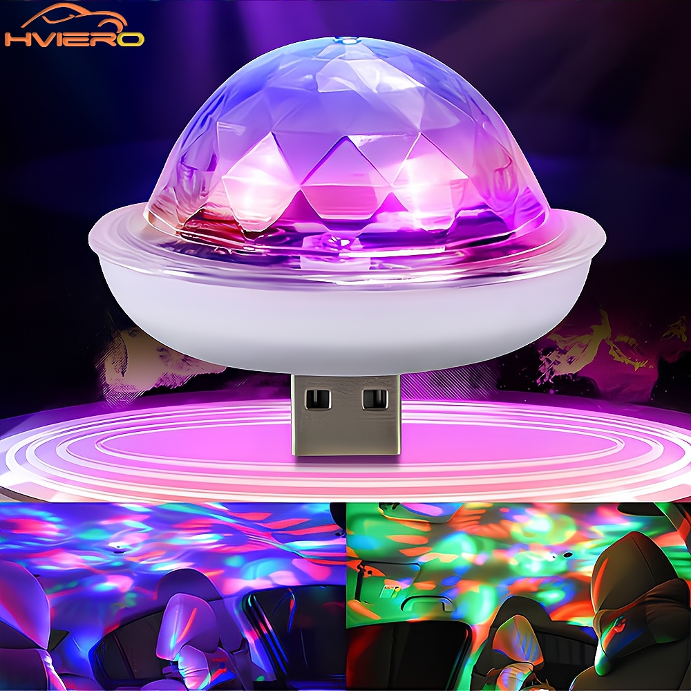 Mini USB Car Interior Decorative Ambient Lights RGB Magic DJ Stage Effect Disco Crystal Sound Party Power Bank Home Night Rooms