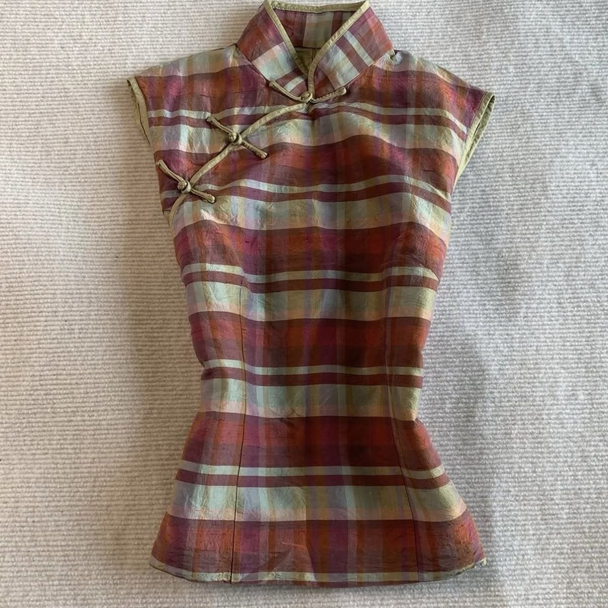 Vintage plaid Tank Top New Chinese Style Women Clothes Frog Button Fashionable High Neck Camisole Trendy Elegant Slim Retro Cami