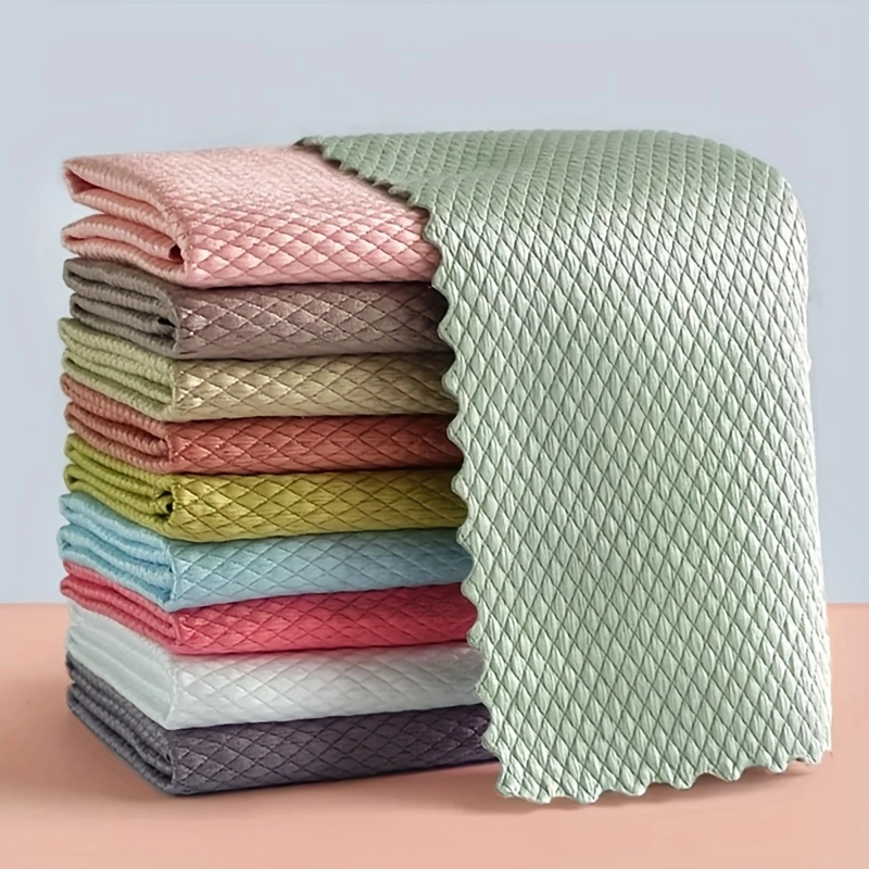 Microfiber Glass Cleaning Cloth Rag Lint-Free For Windows Car Kitchen Mirror No Trace Reusable Fish Scale Rag Polishing