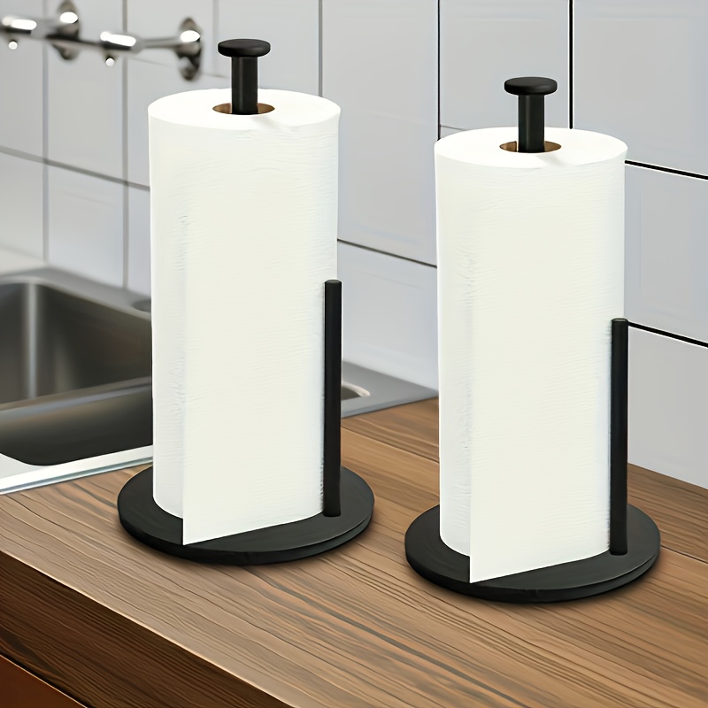 Paper Towel Holder Black, Premium Stainless Steel Kitchen Roll Dispenser, Countertop Roll Organizer with Weighted Base