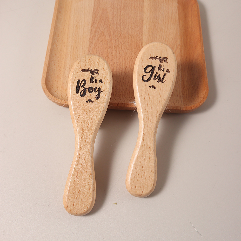 Baby Cradle Cap Soft Wool Brush - Laser Engraved Gentle Newborn Scalp Massager hello world milestone