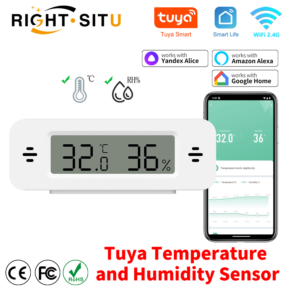 Tuya Zigbee WiFi Temperature and Humidity Sensor APP Remote Control SmartLife Work with Yandex Alexa
