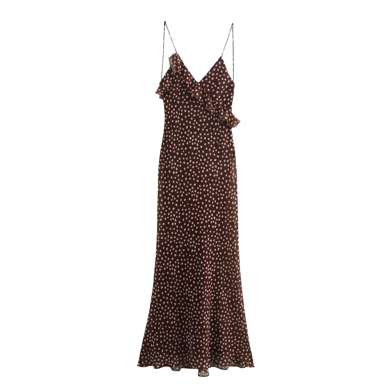 New Women's Clothing European And American Style Fashionable Simple Layered Decoration Polka Dot Sleeveless Suspender Dress