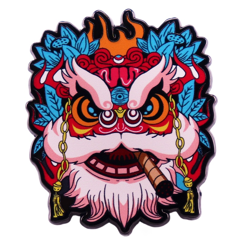 1pc Chinese Lion Dance Head Enamel PinTraditional Chinese New Year Lion Brooch, Asian Culture Aesthetic Accessory for Daily Wear