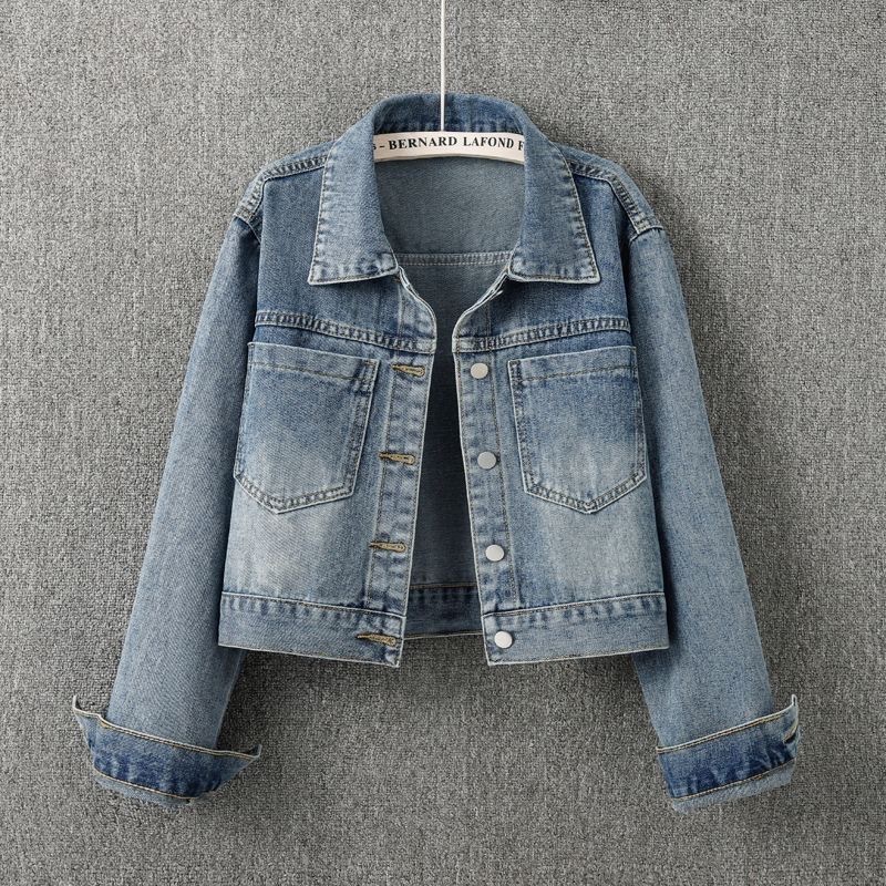 Vintage Denim Jacket Women Spring and Fall New Short Simple Casual Models Retro Color Washed Texture Top Denim Jacket Jacket