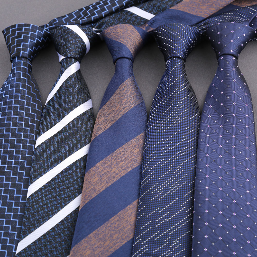 8cm New Men's Tie Navy Brown Printed Fashion Classic Polyester Stripe Dot Necktie For Designer Business Wedding Accessories