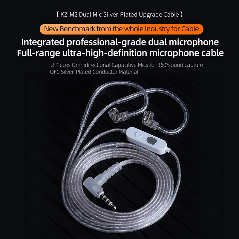 KZ M2 Dual Mic Silver Plated Cable Headphone Cord 3.5MM Upgrade Cable Earphone Cable Headset Wire for Castor EDX ZS10 PRO