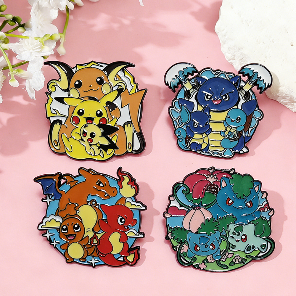 4Pcs/Set Pokemon Enamel Pins Anime Pikachu Bulbasaur Charizard Blastoise Brooch Badge Lapel Pin For Backpack Accessories