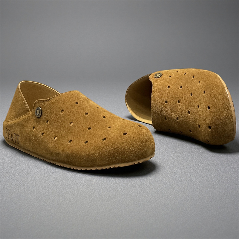 HKDQ Fashion Suede Loafers For Men Flats Hollow Out Breathable Men's Casual Shoes Retro Comfortable Slip on Shoes Man Moccasins