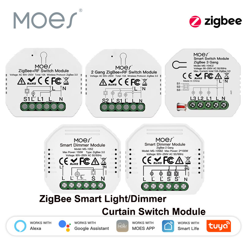 MOES ZigBee Smart Light Switch Tuya Neutral Wire Optional | Magnetic Relay | App/Voice Control | Works with Alexa & Home lightify