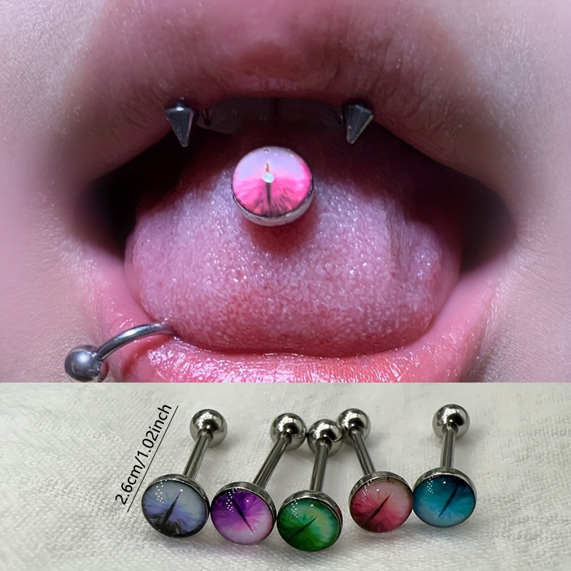 EVISPOL New Trendy Hypoallergenic Stainless Steel Colorful Eye Tongue Rings for Women Eve Eye Tongue Stud Body Piercing Jewelry