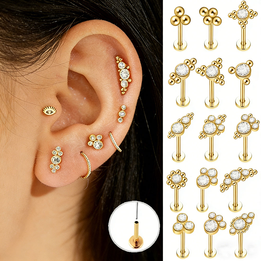 1PC Stainless Steel CZ Gem Labret Lip Ring Threadless Crystal Cluster Ear Cartilage Tragus Helix Daith Body Piercing Jewelry 20G