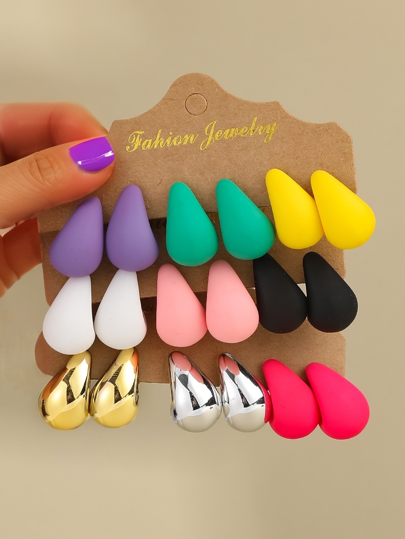 18pcs/Set Dopamine Color&Lightweight CCB Material&Water Drop shaped Earring Set, Women's Daily Office and Party Dressing