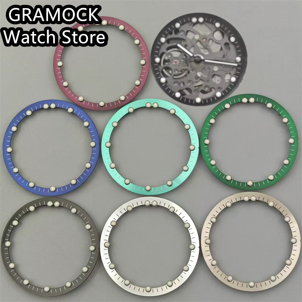 GRAMOCK 29mm*24.5mm Hollow Dial RIng Green Luminous Watch Dial Circle Plate Fit NH70 NH72 Skeleton Movement Watch Accessories