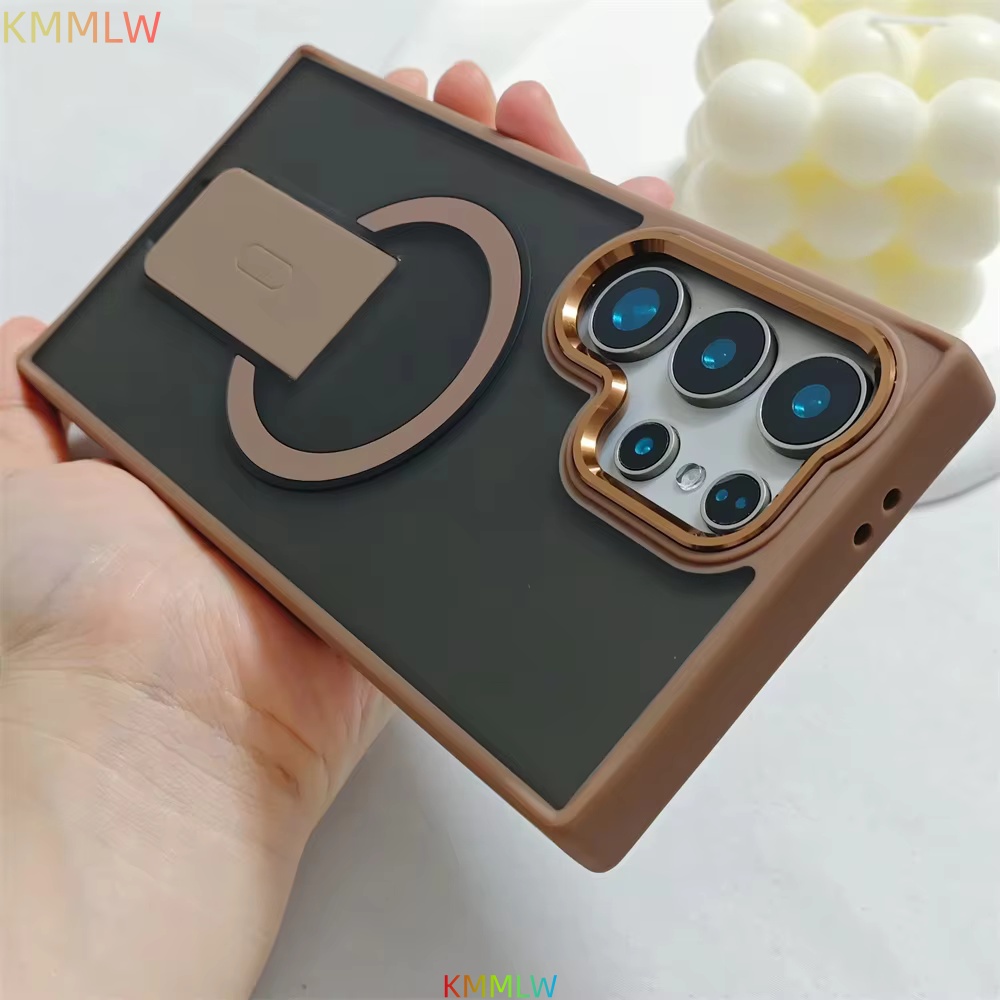 Luxury For Magsafe Folding Stand Magnetic Case For S25 S26 S24 23 Ultra Plus FE Matte Translucent Back Cover Caps