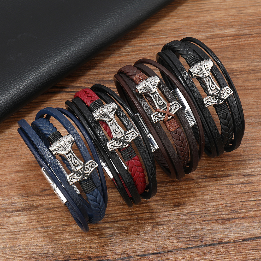 Trendy New In Stainless Steel Leather Bracelets For Men Fashion Multi-Layer Vintage Viking Braided Leather Men’s Bracelets s