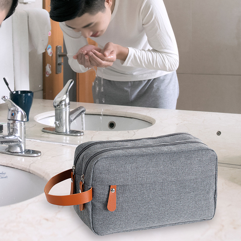 Large Capacity Travel Storage Bag Men's Wash Bag Oxford Cloth Grid Solid Color Cosmetic Storage Bag