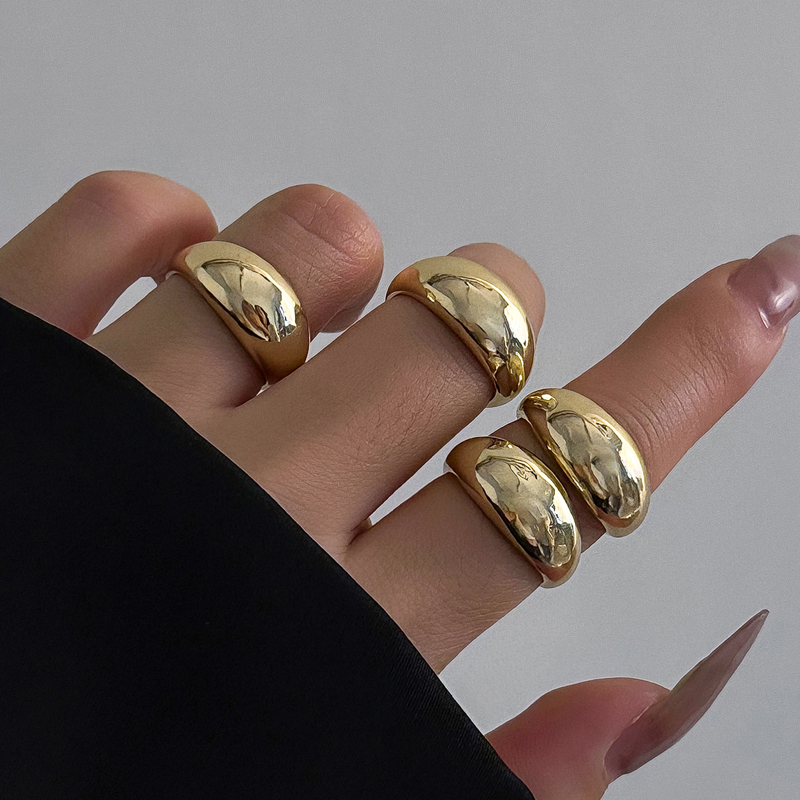 Ingemark 4Pcs Unique Smooth Water Drop Open Rings for Women Vintage Geometric Adjustable Knuckle Ring Set Couple Accessories