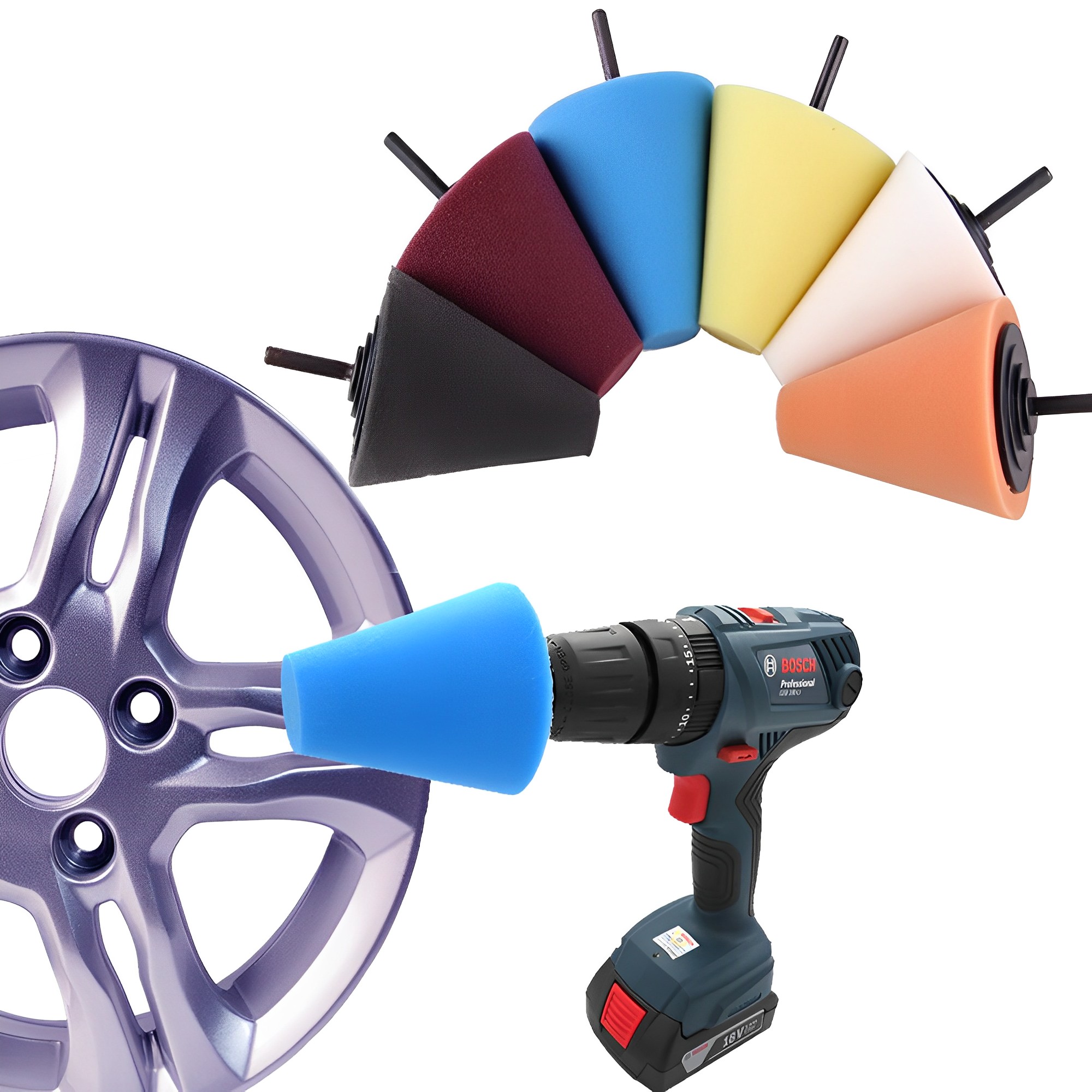 Car Wheel Polishing Sponge for Electric Drill Polishing Cone Burnishing Ball Polishing Pad Hub Buffing Sponge Auto Accessories