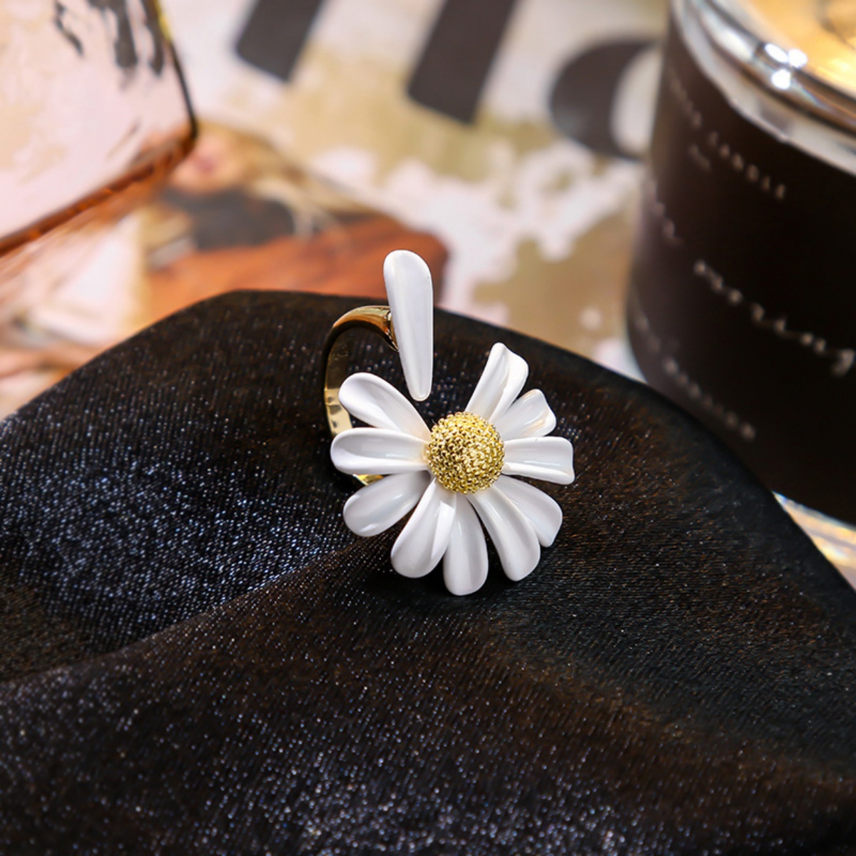 Colorful Small Daisy Flower Open Adjustable Rings Dainty Sunflower Floral Finger Ring Wedding Party Jewelry For Women Men