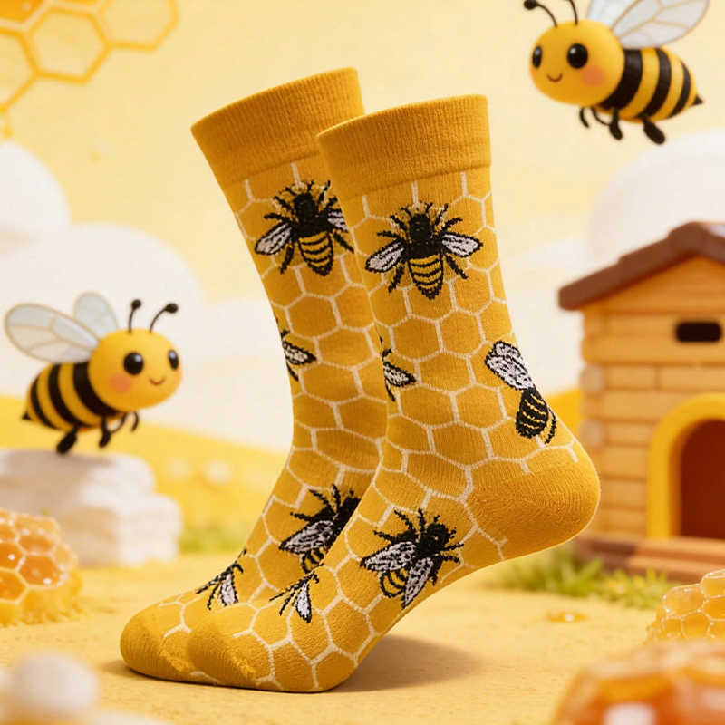 26 New Harajuku Fun Women's Cartoon Little Bee Socks Spring and Summer Warm and Comfortable Daily Leisure Socks