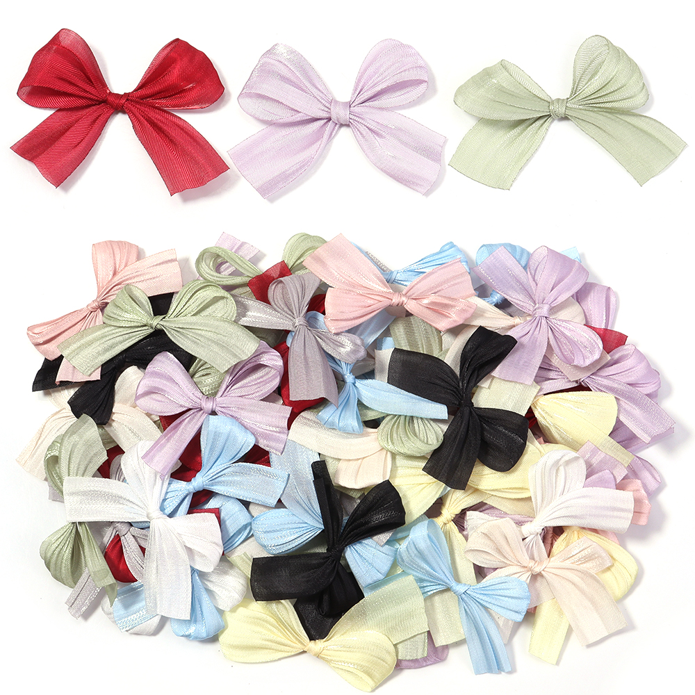 10Pcs 4x5.5cm Pearlescent Satin Ribbon Bows Colorful Fold Small Bowknot For s Flower Packaging Deco DIY Wedding Party Decor