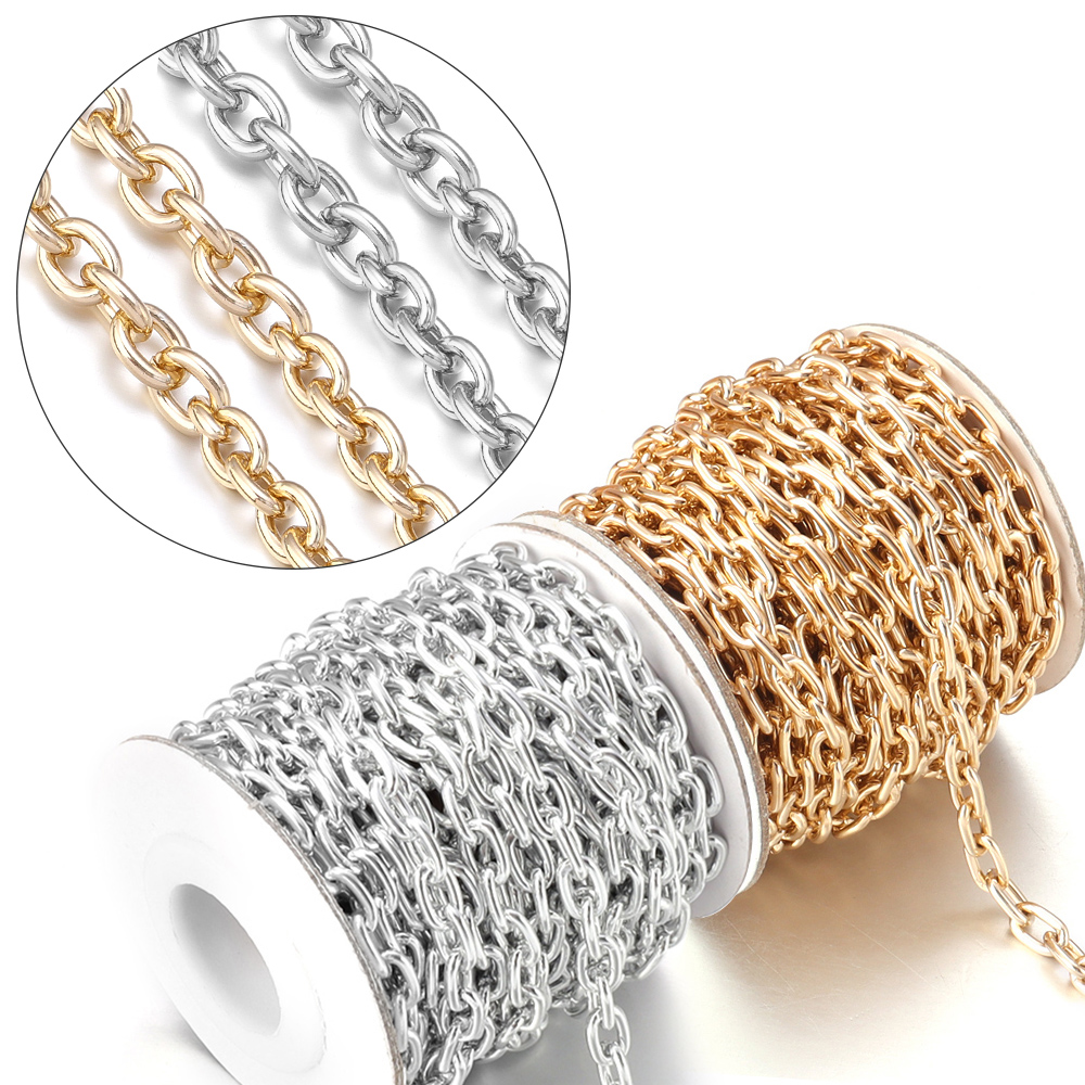 5yards/roll O-shaped Aluminum Chains Metal Bulk Link Chains For DIY Jewelry Making Bags Necklace Bracelet Connector Accessories