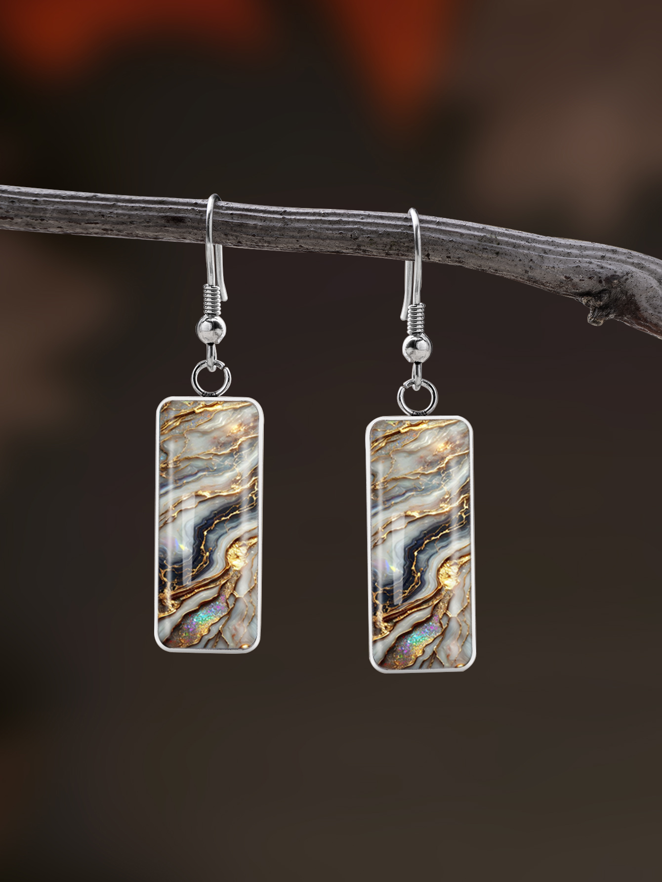 1 Pair of Aurora Pattern Earrings with Convex Glass and 316 Stainless Steel Water Drop Ear Hooks, in a Retro and Simple Style Suitable for Women for Everyday Gift-Giving and Wearing, Jewelry Earrings with an Elegant and Simple Style Suitable for Women ...