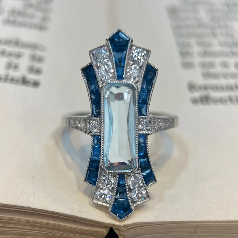 Huitan Luxury Lady Temperament Rings with Blue Cubic Zirconia Fashion Exquisite Finger Accessories Gorgeous Anniversary