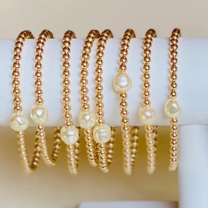 KKBEAD Stretch Bracelet Ins Fashion Natural Pearl Bracelets Jewelry for Women High Quality Gold Color Beads Pulseras Accessory